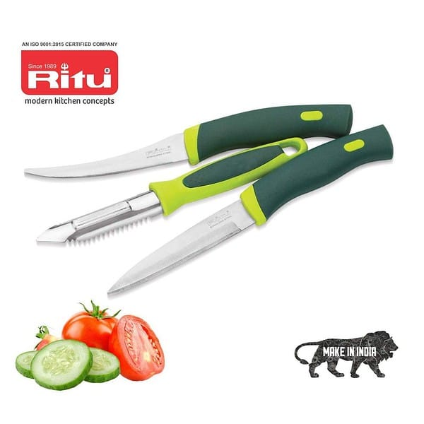 Ritu Stainless Steel Knife and Peeler Set Green1 - LXINDIA.COM