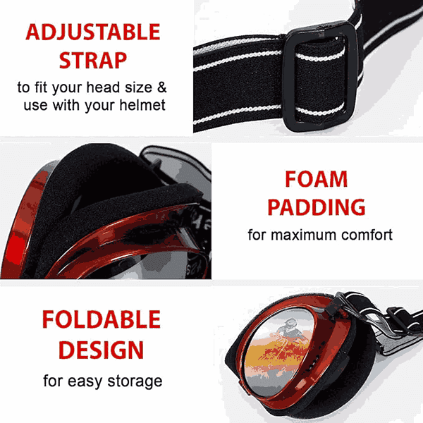 RuggedTrails ATV Bike Racing Goggles With Adjustable Strap Red2 - LXINDIA.COM