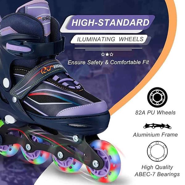 RunRRIn Adjustable Inline Skates for Kids and Adults with Full Light Up Wheels Purple M 3 - LXINDIA.COM