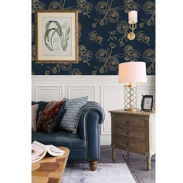 Rylan Peel and Stick Wallpaper Gold and White Contact Paper Floral Wallpaper Blue Gold 2 - LXINDIA.COM