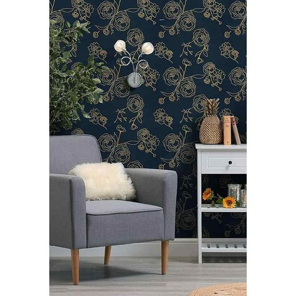 Rylan Peel and Stick Wallpaper Gold and White Contact Paper Floral Wallpaper Blue Gold 3 - LXINDIA.COM