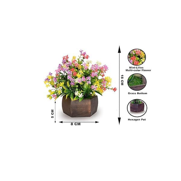 S Biv Artificial Flowers for Decoration with Wood Hexagon Pot A - LXINDIA.COM