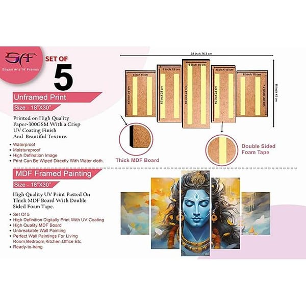 SAF Shiva Paintings For Wall Decoration Set Of Five 2 - LXINDIA.COM