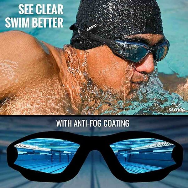 SLOVIC Black Swimming Goggles Black Embossed Swimming Caps 3 - LXINDIA.COM