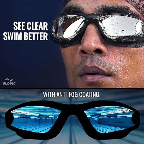 SLOVIC Black Swimming Goggles Blue Swimming Caps Anti Fog Glasses Swimming Kit 1 - LXINDIA.COM