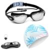 SLOVIC Black Swimming Goggles White Leaf Printed Swimming Caps - LXINDIA.COM