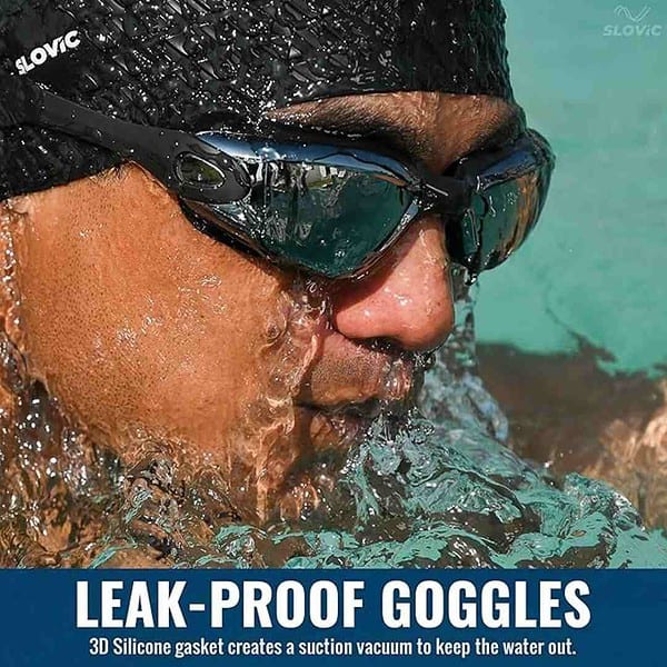 SLOVIC Black Swimming Goggles White Leaf Printed Swimming Caps 2 - LXINDIA.COM