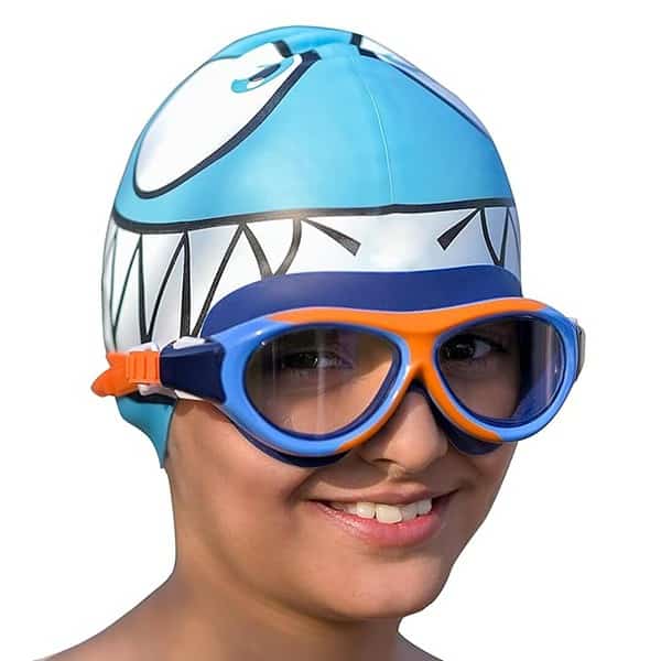 SLOVIC Orange Swimming Goggles Blue Shark Printed Swimming Caps for Kids 1 - LXINDIA.COM