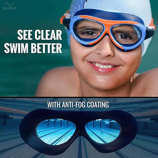 SLOVIC Orange Swimming Goggles Blue Shark Printed Swimming Caps for Kids 3 - LXINDIA.COM