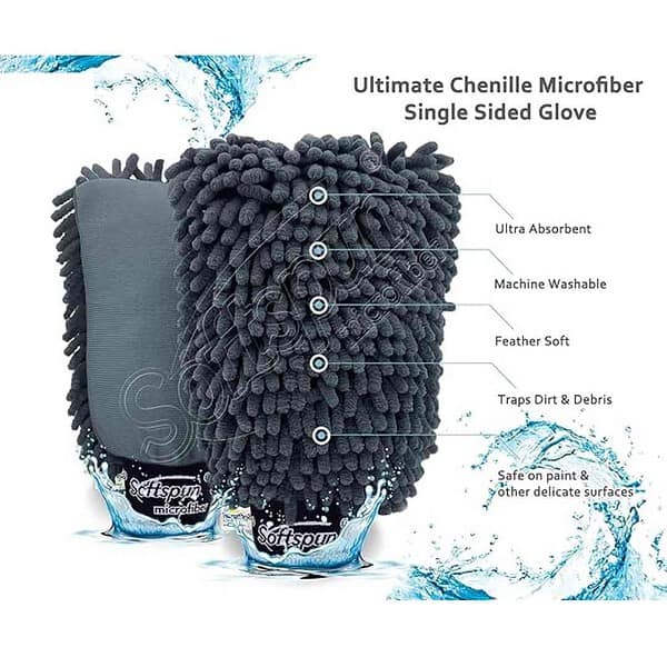 SOFTSPUN Microfiber Single Side Chenille Mitt GSM Grey Lint Scratch Free Dusting 2 - LXINDIA.COM