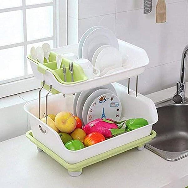 SONANI Kitchen 2 Layer Sink Dish Plate Drying Organizer Green 1 - LXINDIA.COM