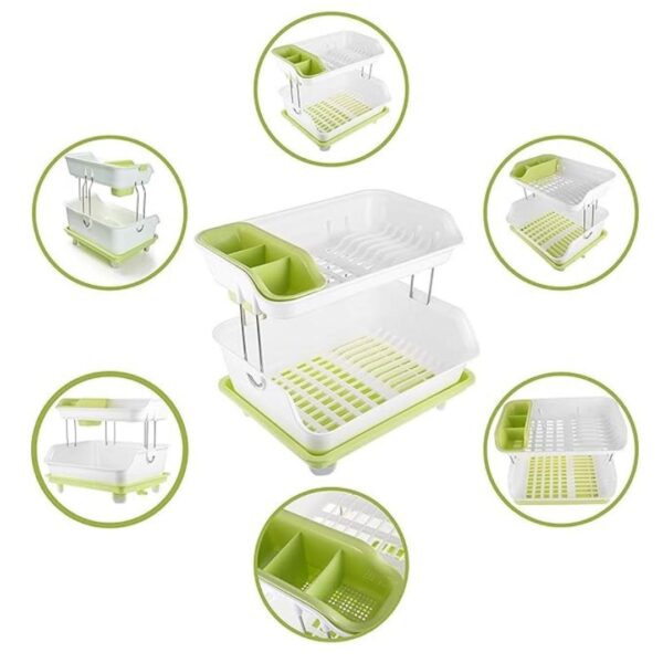 SONANI Kitchen 2 Layer Sink Dish Plate Drying Organizer Green 3 - LXINDIA.COM