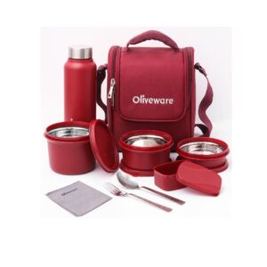 SOPL OLIVEWARE Teso Pro Lunch Box With Steel CutleryMaroon - LXINDIA.COM