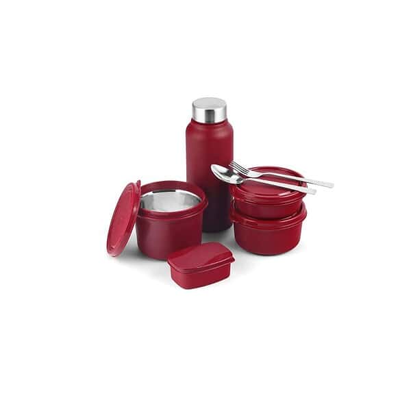 SOPL OLIVEWARE Teso Pro Lunch Box With Steel CutleryMaroon A - LXINDIA.COM