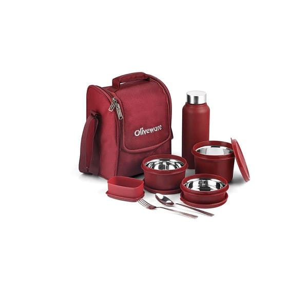 SOPL OLIVEWARE Teso Pro Lunch Box With Steel CutleryMaroon B - LXINDIA.COM