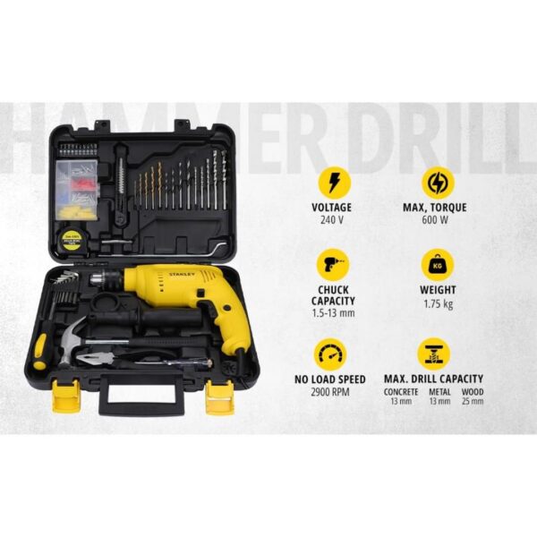 STANLEY SDH600KP 600W 13mm Corded Hammer Drill Machine and Hand Tool Kit3 - LXINDIA.COM