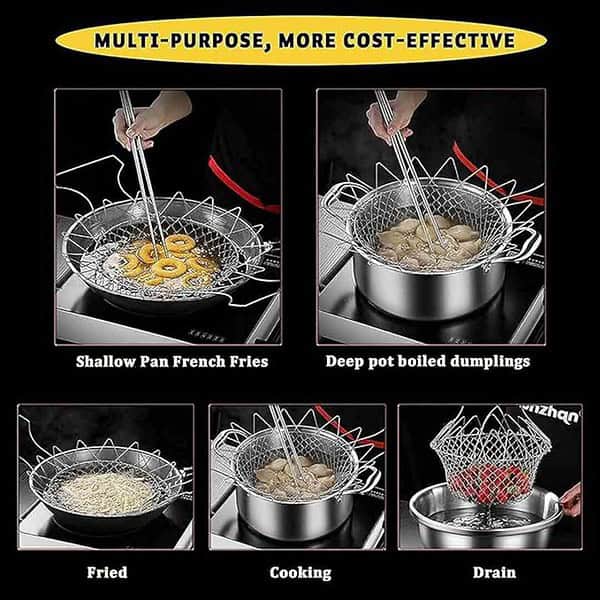 STAREWA Foldable Steam Rinse Deep Frying Stainless Steel Basket 1 - LXINDIA.COM