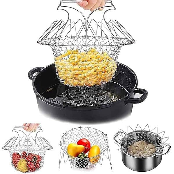 STAREWA Foldable Steam Rinse Deep Frying Stainless Steel Basket 2 - LXINDIA.COM