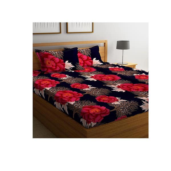 STARNSTYLE Polycotton Blue and Red Floral Printed King Size Bedsheet - LXINDIA.COM