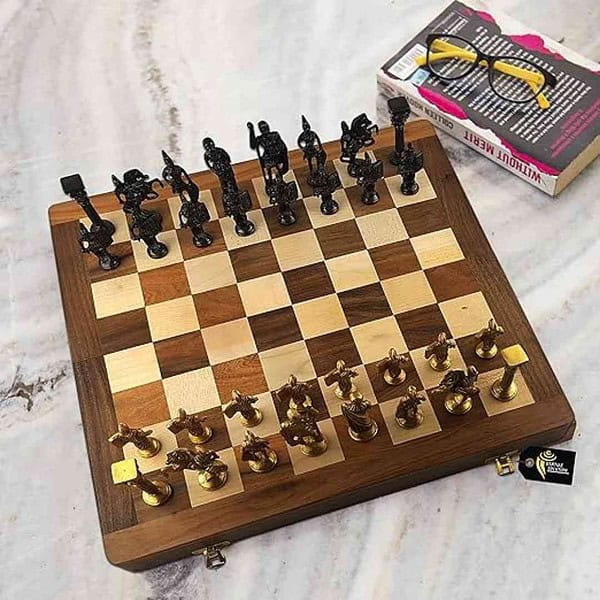 STATUESOLUTION Kid Antique Folding Wooden Chess Board Black Yellow Size16 Inch 3 - LXINDIA.COM