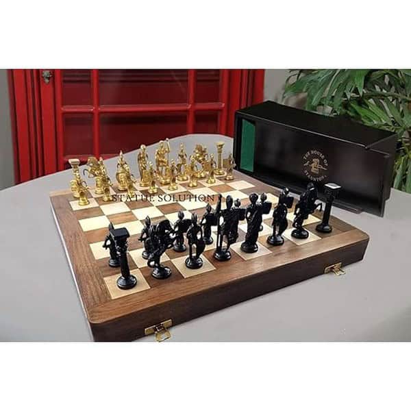 STATUESOLUTION Kid Antique Folding Wooden Chess Board Black Yellow Size16 Inch - LXINDIA.COM