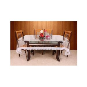 STITCHNEST Polyvinyl Chloride PVC Transparent 4 Seater Table Cover with White Lace - LXINDIA.COM