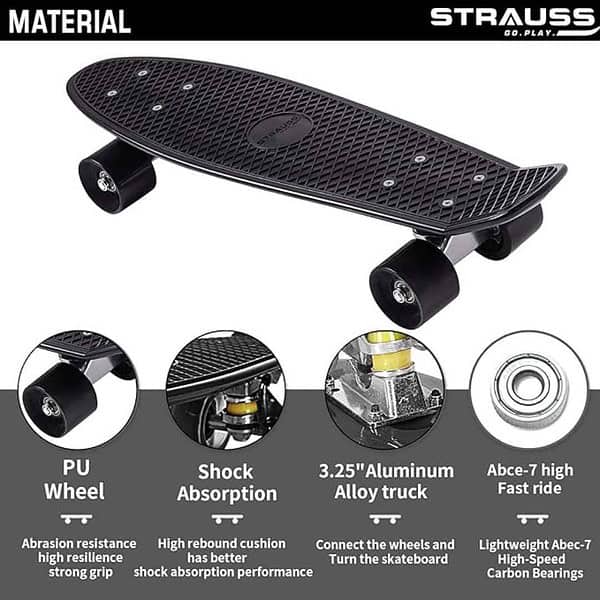 STRAUSS Cruiser PW Skateboard 22 X 6 InchBlack 1 - LXINDIA.COM