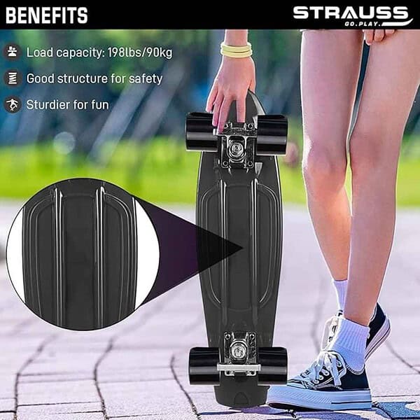 STRAUSS Cruiser PW Skateboard 22 X 6 InchBlack 3 - LXINDIA.COM