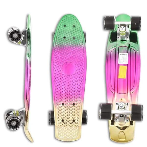 STRAUSS Fibreglass Cruiser Skateboard 22 X 6 Inch Green Pink Yellow 3 - LXINDIA.COM