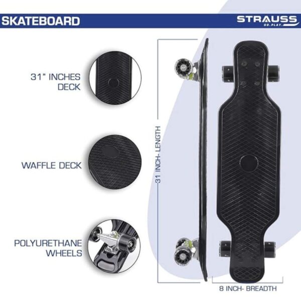 STRAUSS Fibreglass Cruiser Skateboard Penny Skateboard Black 3 - LXINDIA.COM