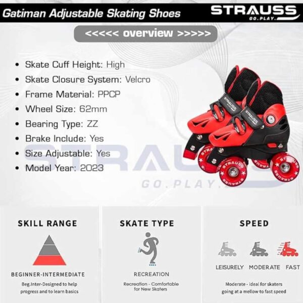 STRAUSS Gatiman Adjustable Latest Designed Roller Skates Black Red 1 - LXINDIA.COM