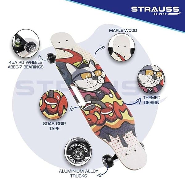 STRAUSS Plastic Spunkz Skateboard 31 X 8 Inch Smart Dog 1 - LXINDIA.COM