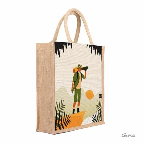 Sangra Multicolor Jute Lunch Bag with Zip and Handle adventure 1 - LXINDIA.COM