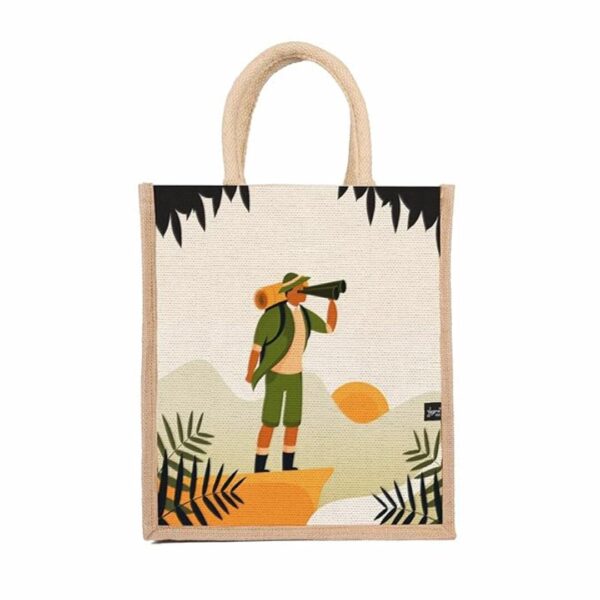 Sangra Multicolor Jute Lunch Bag with Zip and Handle adventure - LXINDIA.COM