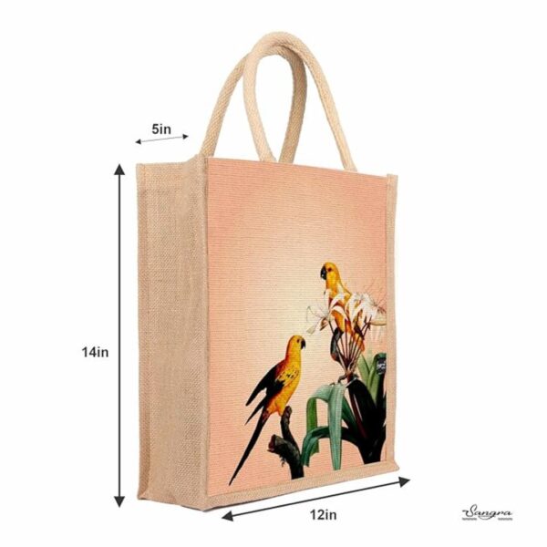 Sangra Multicolor Jute Lunch Bag with Zip and Handle birds pack of 2 1 - LXINDIA.COM