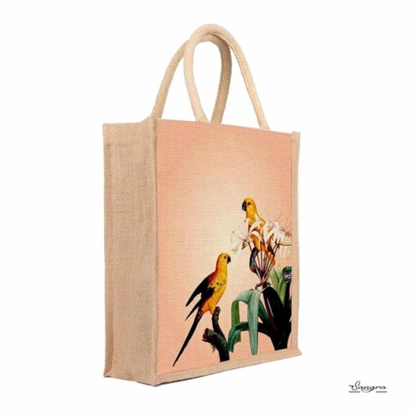 Sangra Multicolor Jute Lunch Bag with Zip and Handle birds pack of 2 2 - LXINDIA.COM