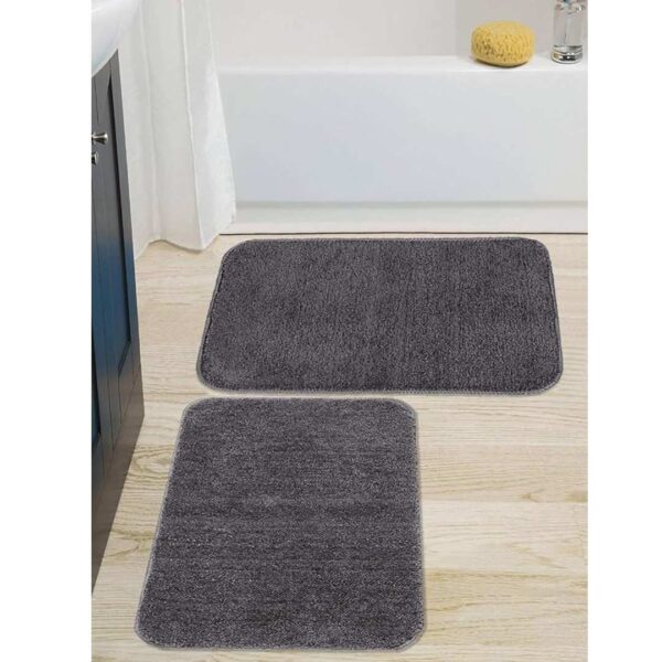 Saral Home Easy Living Microfiber Anti Skid Bath Mat Pack of 2 Grey Rectangular - LXINDIA.COM