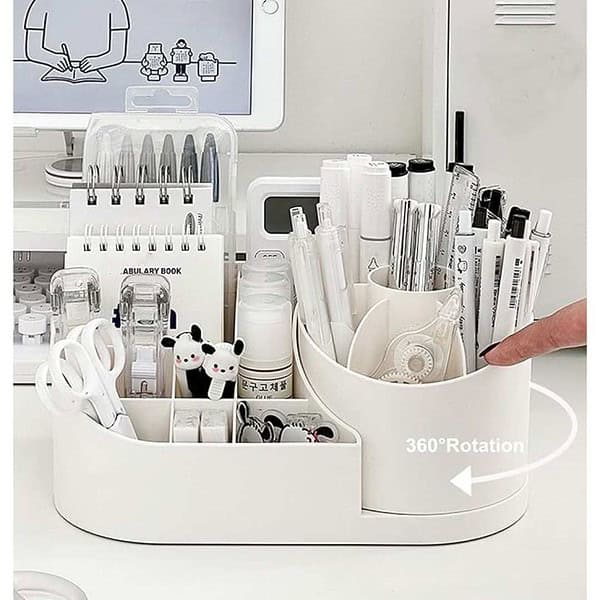 Shrigana 360 Degree Rotating Desk Makeup Brush Organizers White 2 - LXINDIA.COM