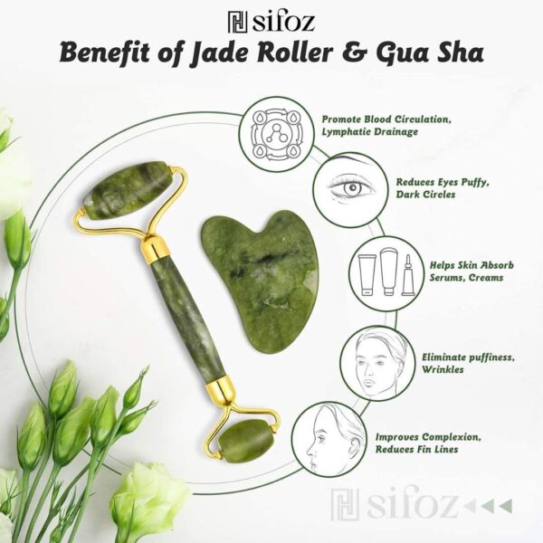 Sifoz Jade Roller Gua Sha Set Face Roller Stone Roller3 - LXINDIA.COM