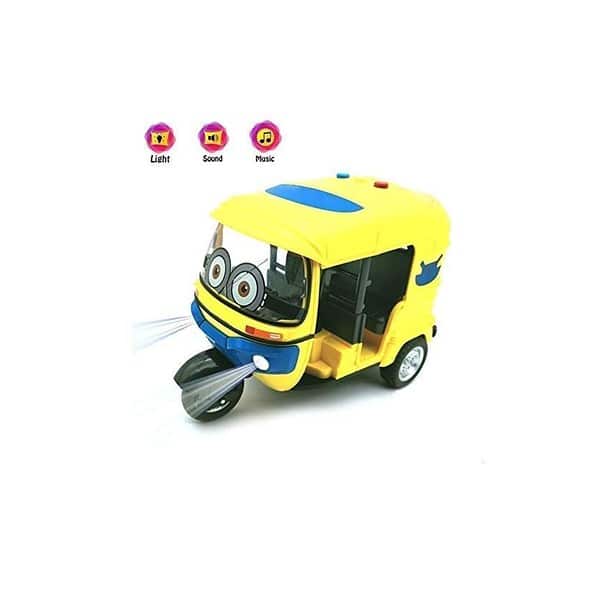 Spiyat Auto Rickshaw Toy with Light and Sound Pull Back Yellow A - LXINDIA.COM