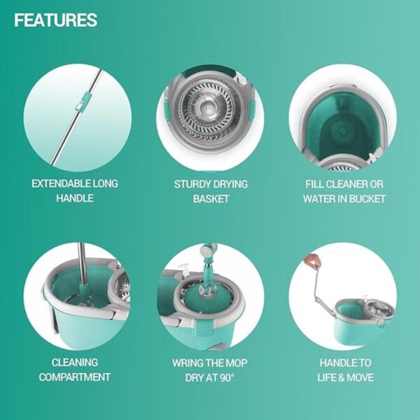 Spotzero by Milton Royale Stainless Steel Wringer Spin Mop Aqua Green 2 - LXINDIA.COM