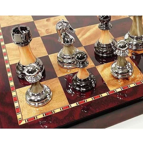 Staunton Chrome Black Chrome Chess Men Set W 18 Gloss Cherry Color Board 1 - LXINDIA.COM