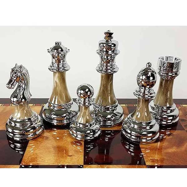 Staunton Chrome Black Chrome Chess Men Set W 18 Gloss Cherry Color Board 2 - LXINDIA.COM