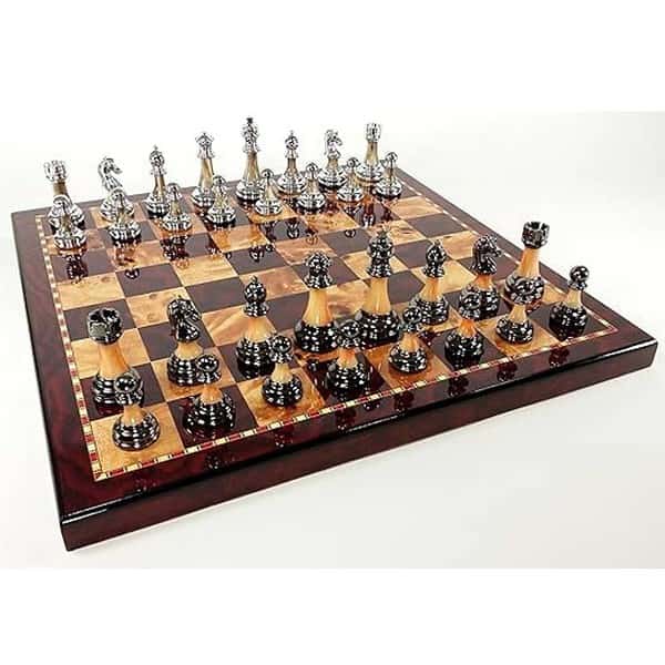 Staunton Chrome Black Chrome Chess Men Set W 18 Gloss Cherry Color Board - LXINDIA.COM