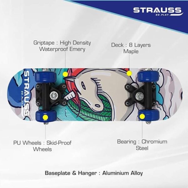 Strauss Kids Skateboard 17 X 5 Inches Maple Wood Skateboard White Horse 3 - LXINDIA.COM