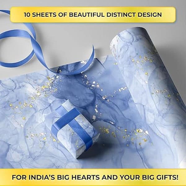 Suffix Retail 10 Pcs Gift Wrapping Paper Sheets With Gift Ribbons and Gift Nametag Stickers Blue1 - LXINDIA.COM