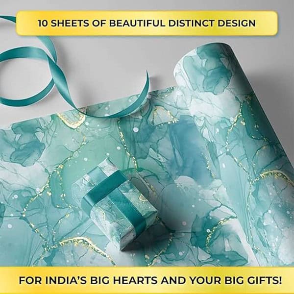 Suffix Retail 10 Pcs Gift Wrapping Paper Sheets With Gift Ribbons and Gift Nametag Stickers Green1 - LXINDIA.COM