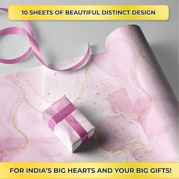 Suffix Retail 10 Pcs Gift Wrapping Paper Sheets With Gift Ribbons and Gift Nametag Stickers Pink2 - LXINDIA.COM