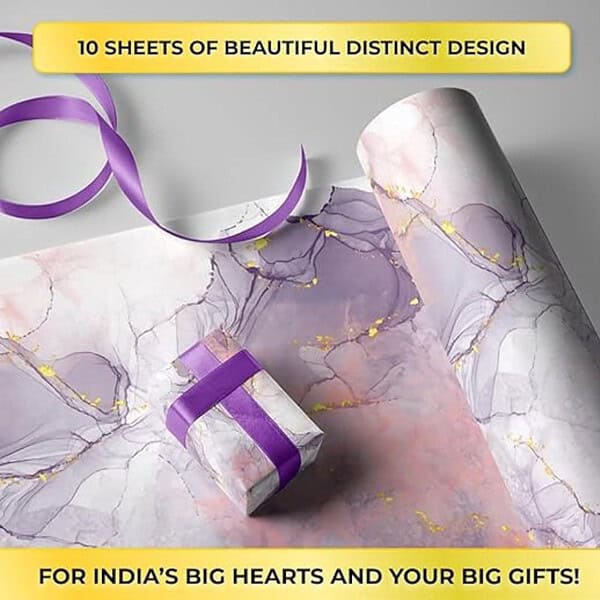 Suffix Retail 10 Pcs Gift Wrapping Paper Sheets With Gift Ribbons and Gift Nametag Stickers Purple1 - LXINDIA.COM