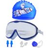 Swimming Goggles for Kids Earplugs in One Piece Kids Swim Goggles and Swim Hat Age 3to12 - LXINDIA.COM